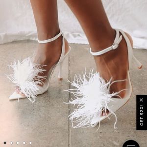 Lulus white bride feather heels